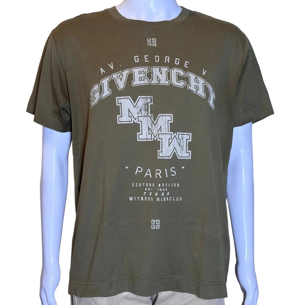 Givenchy Paris SS22 Witness Miracle Couture Atelier Logo Olive Shirt Men Medium